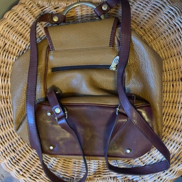 Valentina Italian Genuine Pebbled Brown Leather Drawstring Backpack - Picture 2 of 4